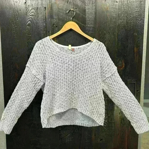 PILCRO High Low Cropped Crochet Waffle Knit Long Sleeve Sweater Women Small - Picture 2 of 6